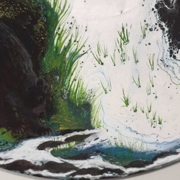 Hand Crafted Bear Vinyl Record Painting Mountain Acrylic Fluid Wall Art Upcycle - Picture 4 of 8